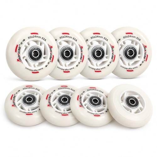 Lot de 8 Roues de Rollers en Ligne 72mm 76mm 80mm Roues de Rechange 82A en PU avec Roulements Roues Inline Skate pour Intérieur Extérieur, Fitness, Hockey et Patinage Loisir (76mm)