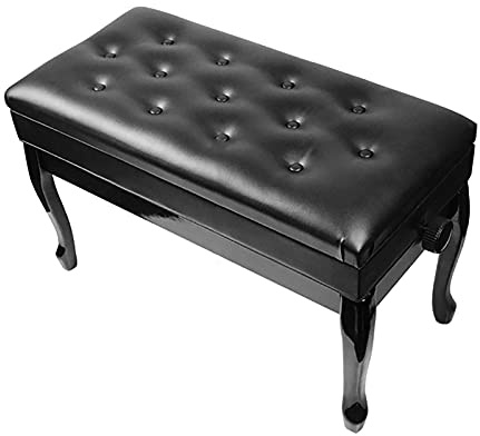 Pianopall Justerbar Pianobänk För 2 Personer Automatiskt Lyftbar Duettpianopall Med Notfack Och Pu-Vadderad Sits, Höjd: 48~58 Cm