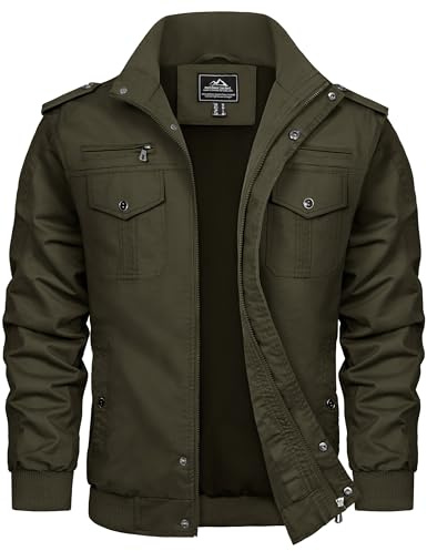 TACVASEN Uomo Bomber Giacca in Cotone Leggero Stile Casual Elegante, Verde