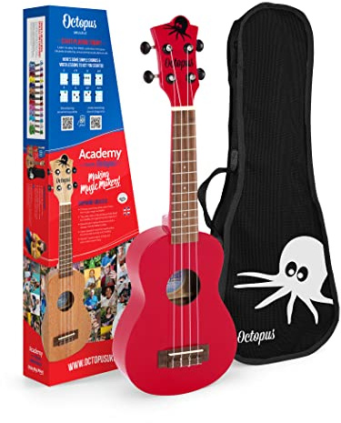 Octopus Academy soprano ukulele in candy apple red