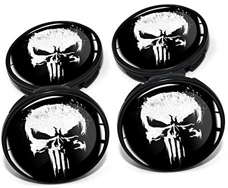 4 x Nabendeckel 60mm Durchmesser Nabenkappen Felgendeckel Felgenaufkleber Gel Emblem Doming für Auto Felgen Kfz Tuning Zubehör Radnabenkappen DM006 (Nr. 2 Punisher Black Glossy, Nabendeckel Set)