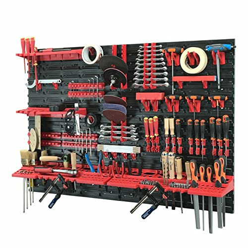 68-tlg. Werkzeugwand Set - 1152 mm x 780 mm - Lochwand Werkstatt, Werkstattwand mit Werkzeughaltern, Werkstatteinrichtung, Wandregal - für Werkstatt, Garage - Erweiterbar, Kunststoff