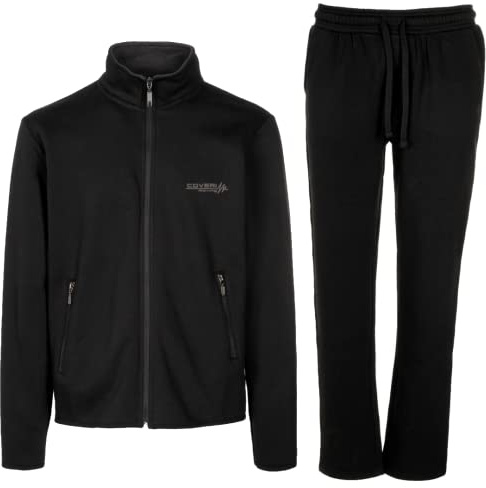 Coveri Tuta da ginnastica uomo completa felpata con cerniera zip pesante blu M L XL XXL (XL - Nero)