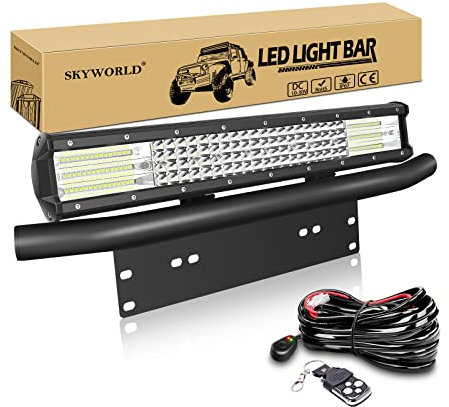 SKYWORLD LED Arbeitsscheinwerfer Bar, 52cm 510W Zusatzscheinwerfer LED Scheinwerfe, kennzeichenhalter nummernschildhalter mit 12V Blitz kabelbaum kit für Auto SUV ATV UTV LKW 4x4 Nebelscheinwerfer