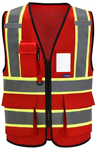 AYKRM 11 colors available safety vest red for women High Visibility Reflective Vest for Men Security with Pockets Zipper Front Meets ANSI/ISEA Standards