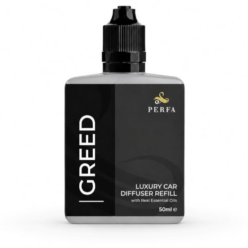 Greed Diffuser Refill 50ml Bottle | Strong Car Freshener with Car Odor Eliminator Technology | Long Lasting Automotive Air Freshener by Perfa