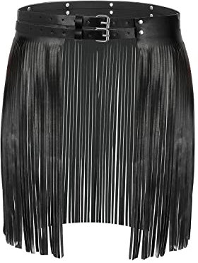 WERFORU Damen Fransen Rock Gürtel Mode Kunstleder Quaste Rock Frauen Punk Rock Taillengürtel Schwarz