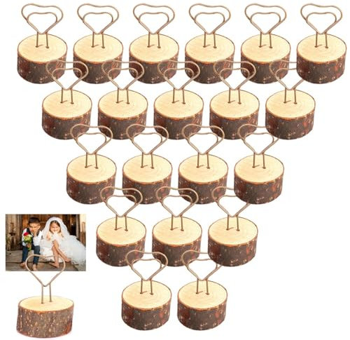 20 Stück Tischkartenhalter, Herzform, Holz, Namensnummernhalter, Hochzeit, Tischschild, Ständer für Memo, Foto, dekorativer Clip
