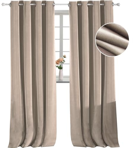 YSTELLAA Tenda 100% Oscurante Da Interno 2 Pezzi, 140×300cm, Tenda Velluto Fonoassorbenti, Tende Termiche Isolanti Per Interni, Con Anelli, Moderne, Per Camera Da Letto, Camel
