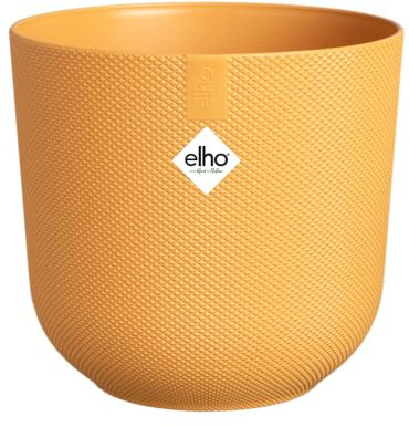 elho Jazz Round 14cm Flower Pot - Small Indoor Plant Pot - 100% Recycled Plastic - Unique Structure - Ø 14.2 x H 13.1 cm - Yellow/Amber Yellow