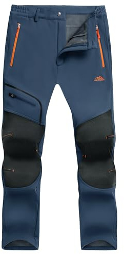 TACVASEN Men's Outdoor Walking Trousers Waterproof Hunting Softshell Trousers Thermal Combat Trousers with Zip Pockets, Thick - Denim Blue, 36