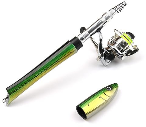 Hapihom Stift-Angelruten-Set, 1,4 m/55 Stift-Angelruten- und Rollen-Kombi-Set, Mini-Taschen-Teleskoprute mit Spinnrolle für Süßwasser