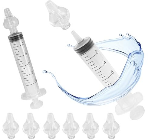 8 Olive Nasali per Lavaggi Neonato + 2 PCS Siringa per Lavaggi Nasali Bambini 10 ml - 2 Siringhe Soluzione Fisiologica e Pulizia Orecchie - Sicuro e Confortevole Non Tossico e Inodore