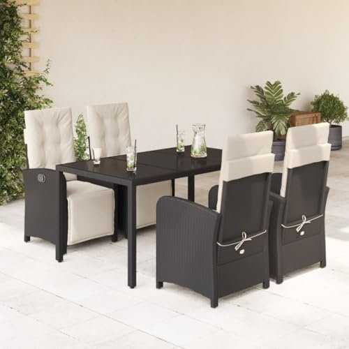 Keyroto Rattan trädgårdsmöbler set med 4 trädgårdsstolar hög rygg justerbar trädgård matsal grupp 4 personer sittgrupp utomhus polyrattan sittgrupp sittgrupp terrassmöbler utomhus-svart och kräm-5
