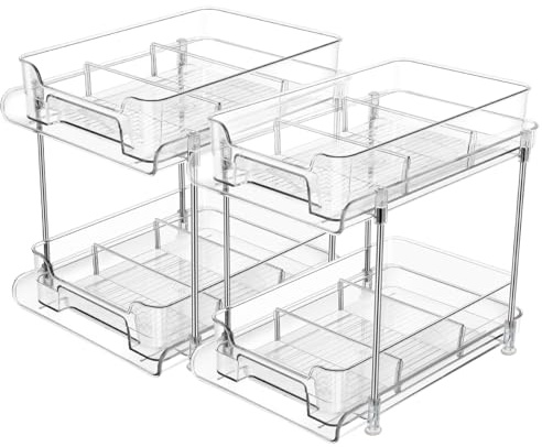 SOLVIEW 2 Paquete Organizador Cocina Debajo del Fregadero, 2 Niveles Extraíble Estante Almacenamiento, Maquillaje, Baño, Productos de Limpieza, Cajones