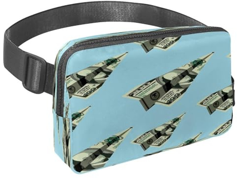 Sac banane pour homme et femme - Sac banane fin pour la marche, le jogging, la randonnée, les voyages, l'entraînement - Billet de banque en papier avion, multicolore, 1.5x9.0x5.9in/4x23x15cm, Sacs