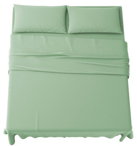 MAXIME MAISON - Set Lenzuola Una Piazza e Mezza Francese 4 Pezzi, Completo Lenzuola Francese in Microfibra Made in Italy, 1 Lenzuolo con Angoli, 1 Lenzuolo Sopra, 2 Federe (Verde)