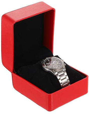 sourcing map Single Watch Box, PU Leather Watch Travel Case with Soft Pillow for Men Women, Portable Watch Storage Organizer Gift Box for Most Watches and Smart Watches, Red