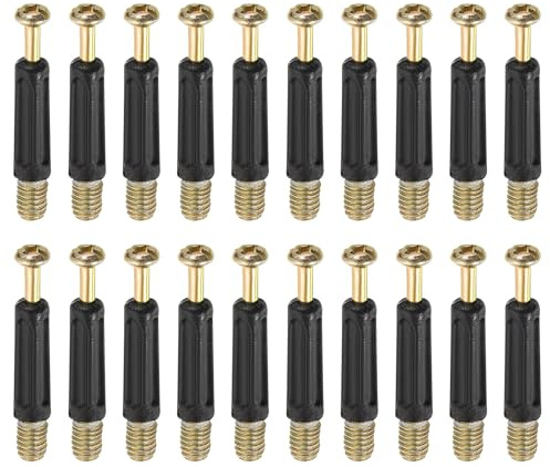 sourcing map 45Pcs 40mm Furniture Connecting Fittings, Thread Bolts Dowels Screws, Metal Dowel Fitting Fasteners for Cabinet Drawer and Wardrobe Furniture, Black