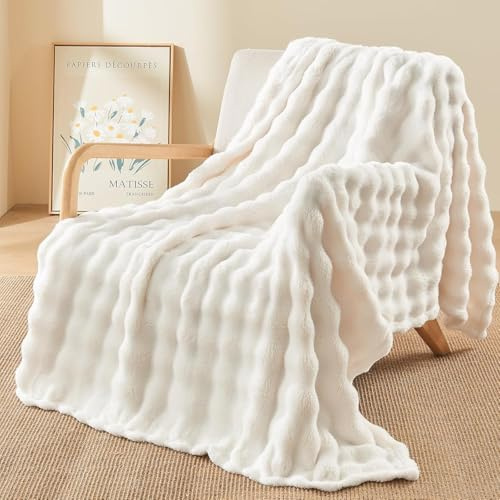 TOPCHANCES Kuscheldecke Plüsch Flauschige Decke Super Soft Wohndecke Dick 450gsm Flanell Bubble Couchdecke Warm Überwurfdecke Sofadecke Vielseitig Blanket Für Bett Sofa,Creme,160×200cm