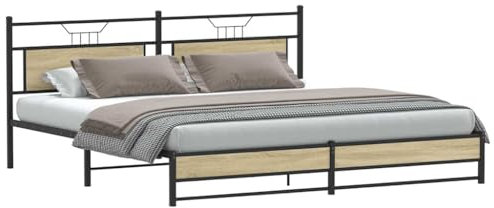 vidaXL Sängram utan madrass metall sonoma-ek 200x200 cm, säng, metallsäng, metall sängram, sängar, metallsängar, metall sängramar, gästsäng