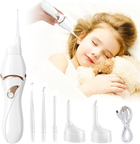 Elektrische Ohrenschmalz Entferner Vakuum,Elektrisch Ohrenreiniger,Sicherer Schmerzloses Ohrreiniger Hohe Saugleistung mit Led-Licht Und 5 Ersatzköpfen für Kinder Und Erwachsene Ohr Reinigung