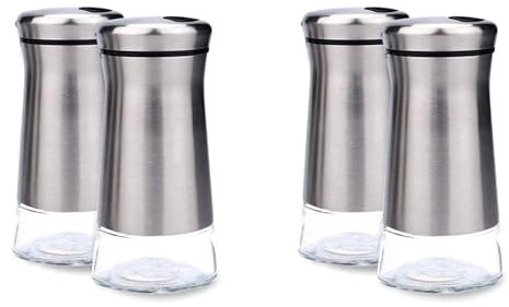 Spourita 4X Set di Spargipepe e Sale in Acciaio con Base in Vetro e Spargipepe con Fori Regolabili