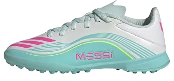 adidas Unisex Kids F50 Messi League Turf Football Shoes Kids, FTWR White/Lucid Pink/Flash Aqua, 5 UK