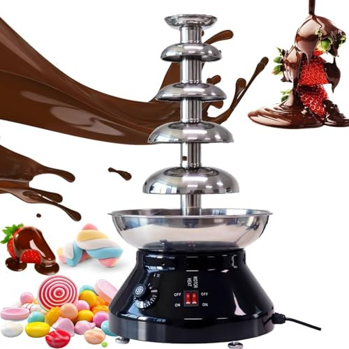 Chokladfontän Kommersiell varm chokladfondue-torn, 5-nivåer Stor kapacitet Chokladsmältningsmaskin i rostfritt stål, 0-110°C Justerbar temperatur, for Fest Bröllop