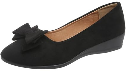 Ballerinas Women's Slip On Ballerina Shoes Flat Summer Shoes with Bow Women's Shoes Elegant and Comfortable Pumps Suede Dress Shoes Festive Soft Sporty Dance Shoes Barefoot Shoes, black, 8.5 UK