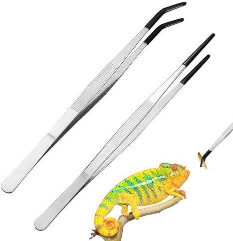BOULESENM 2 PCS Lange Pinzette Edelstahl,Reptile Tongs Futterzange mit Gummispitze Gerade,Stainless Steel Reptile Feeding Tongs with Rubber Tip,Fütterungspinzette für Reptilien,Aquarium-Pinzette