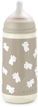 Suavinex, Biberon da 360 ml con Tettarella Fisiologica SX Pro in Silicone con Valvola Anticolica, a Flusso Denso (L), per Liquidi Densi, Adatto per Pappe Liquide. Neonati +6 mesi. Wild&Free, Beige