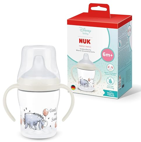 NUK Perfect Match Learner Bottle | 6+ Months | 150ml | Leak Proof Sippy Cup Toddler Bottle | Anti-Slip Handles | Eeyore | 1 Count