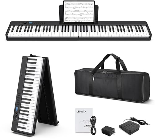 LEKATO 88 Tasten Faltbares Elektronisches Keyboard Piano mit Anschlagdynamik, wiederaufladbar, Bluetooth-MIDI, Standardgröße Tasten, für Anfänger/Musikliebhaber/Kind