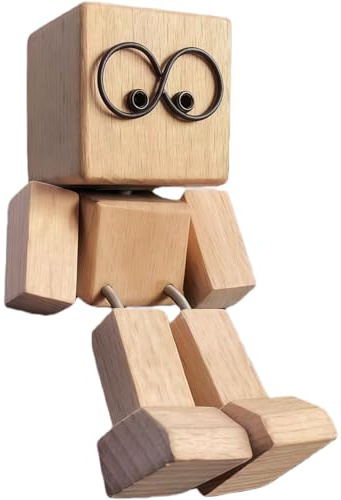 AYNKH Shaking Wooden Man Figurine,Figurine en Bois Qui Bouge,Ornement de Tableau de Bord de Voiture Amusant et Portable Pieds Faits à la Main, Les Voyages et la Décoration Intérieure