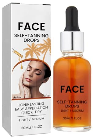Gocce autoabbronzanti per il viso, siero abbronzante regolabile per un colorito naturale baciato dal sole, ad asciugatura rapida e a lunga durata, non unge, ideale per la cura quotidiana della pelle