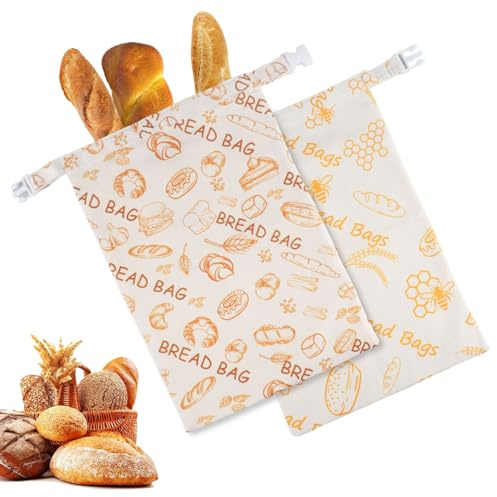 Doafoce 2 Piezas Bolsas para Pan de Cera de Abejas Reutilizar Bolsa Pan Tela 42x30cm para Pan Casero Verduras Frutas