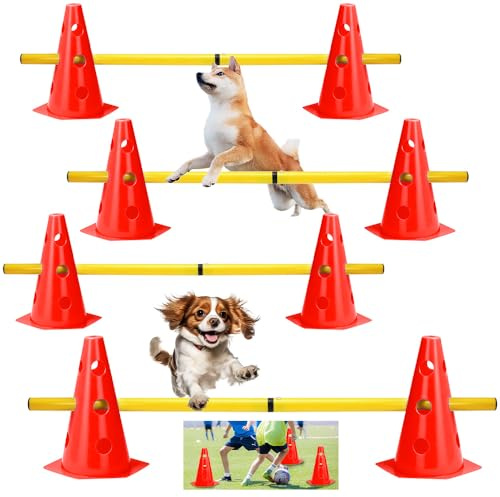 SKJJM Agility-set med hundar, snäpphinder set för hundar, barn agility-hinder med 8 koner 23 cm höjd + 4 stänger 81 cm lång, sporthake set för fotboll träningsövningar hundsport ridsport