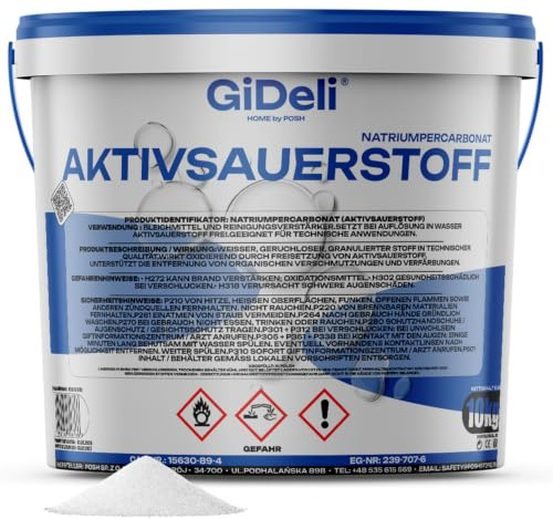 GiDeli Aktivt syre, rengöringsmedel och fläckborttagare, 10 kg i hink, klorfri oxirengörare mot envisa fläckar och missfärgningar, tvättförstärkare för strålande vit och färgglad tvätt
