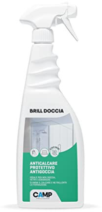 CAMP Brill Doccia- Anticalcare Protettivo Antigoccia, Detergente Vetri, Ceramiche e Box Doccia ad Azione Brillantante, Rimuove e Previene la Formazione di Calcare, Prodotti Pulizia Casa e Bagno, 750ml