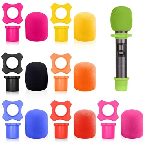Barafat 8 Set Shakeproof Anti-Rolling Handheld Microphone Silicone Ring, Colorful Microphone Foam Windscreen Covers for KTV, Interview, Recording Studio, Performance, Speech