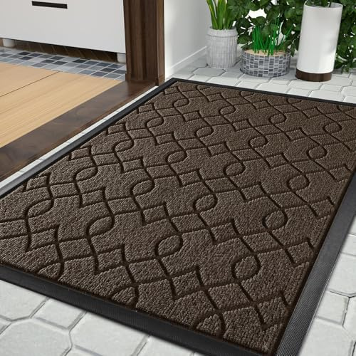 Yimobra Fussmatte Aussen, Waschbar Wetterfest, 92 x 61 cm, Robuste und Wasserabsorbierende, Schmutzresistente Fußmatten, Mit Rutschfester Rückseite Fußmatte Gummi, Braun