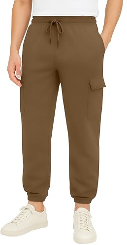 Love My Fashions® Cargo Trousers for Men UK Elasticated Waist with Drawstring Fleece Mens Trouser Cuffed Ankle Cargo Pants Casual Work Trousers Khaki
