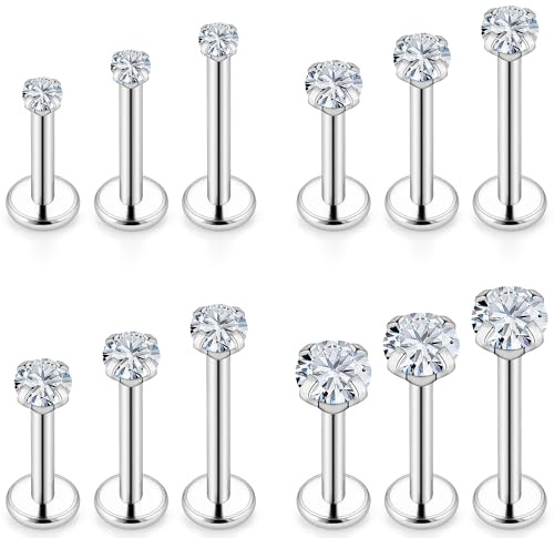 Lcolyoli 16G Tragus Labret Medusa Piercing Jewelry Internally Threaded Stainless Steel Conch Piercing Jewelry Monroe Lip Rings Different Size Cartilage Nail Helix Earring Stud 6mm 8mm 10mm Silvertone