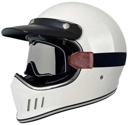 Casco Moto Integrale Retrò, Caschi Integrali per Moto da Strada con Visiera Parasole, Casco Vintage Cafe Racer ATV UTV Approvato DOT/ECE per Uomini Adulti Donne A,XL