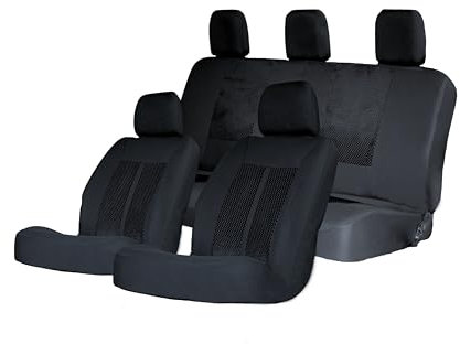 Fraysels Autositzbezug Set, Universal-Sitzbezug, Komplett-Set, Schonbezüge Autositze für Vordersitze und Rückbank, schwarz, 9-teilig