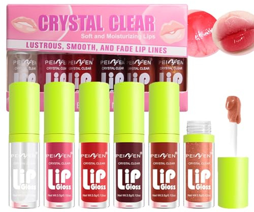 Hydrating Lippenöl Lip Gloss Set,Long Lasting Moisturizing Shiny Tinted Lip Glow Fat Oil with Big Brush Head,6 Stück Feuchtigkeitsspendender Lipgloss Fresh Lippen Care Oil for Women(6PCS)