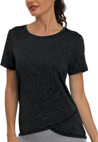 Jlowesun Yoga Shirt Damen Locker Kurzarm, Leichtes Atmungsaktiv Funktions Yoga Oberteil Damen,Rundhals Sport Top Damen Passend für Fitness Laufshirt Yoga M