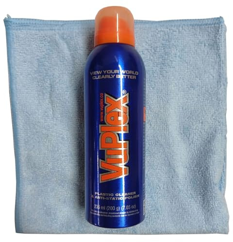 VuPlex Plastic Cleaner & Anti-Static Polish - 200g (235ml) - Caravan Acrylic Window Glass Cleaner supplied with free Display Stands cloth.