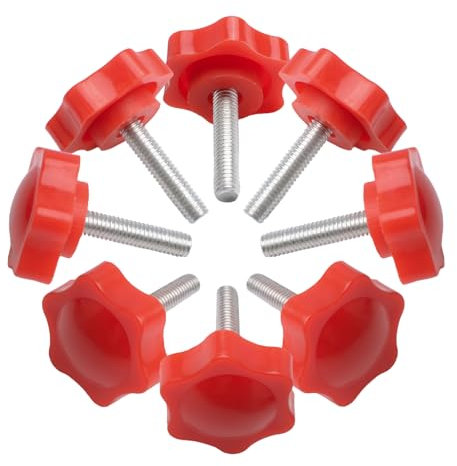 INCREWAY Tornillo de pulgar, 8 unidades, M6 x 25 mm, cabeza de estrella, moleteado, tornillos de sujeción para pestillo de maquinaria, color rojo